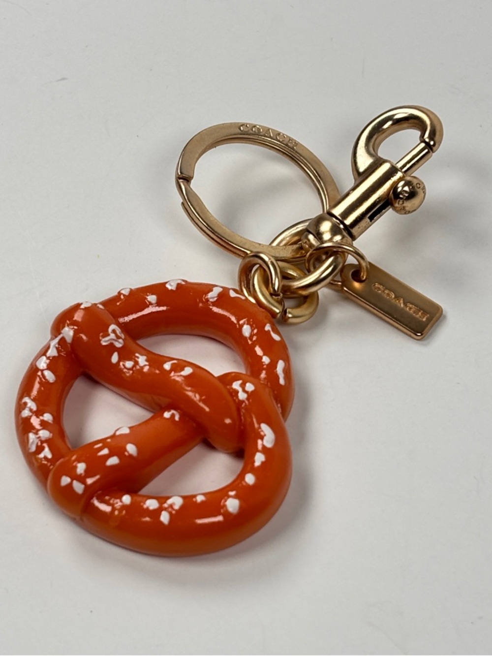 Coach Orange Carmel  Pretzel Key Charm with Gold Hardware